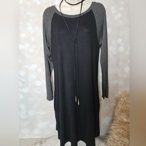 Cool Melon | Black and Gray Baseball Style Relaxed Knit Dress With Pockets